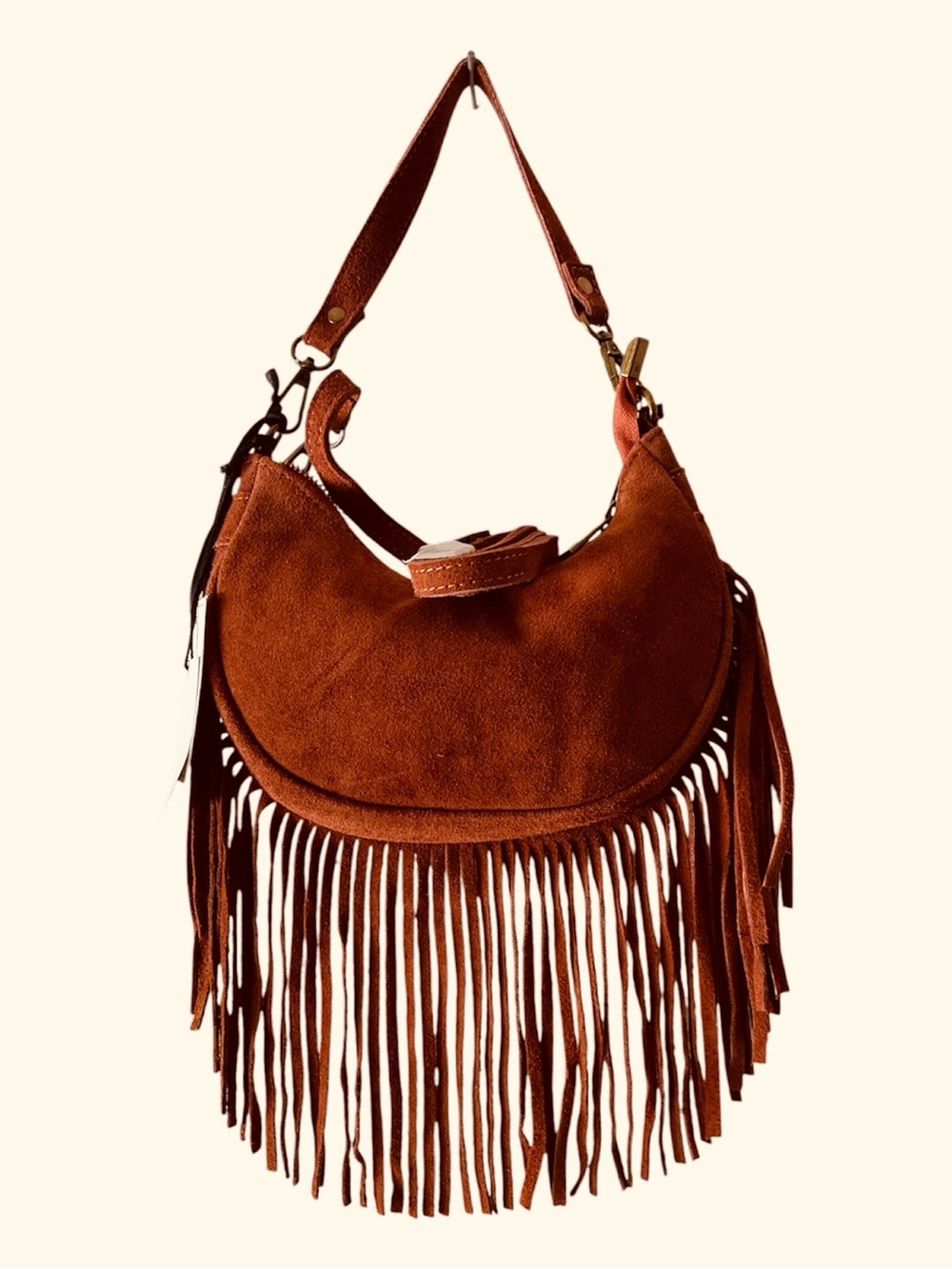 Marlon NWT papaya suede crescent fringe crossbody/bag